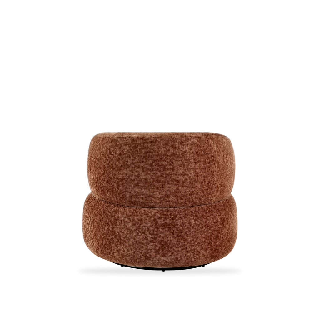 Ruvo rusty orange chenille swivel chair full back view
