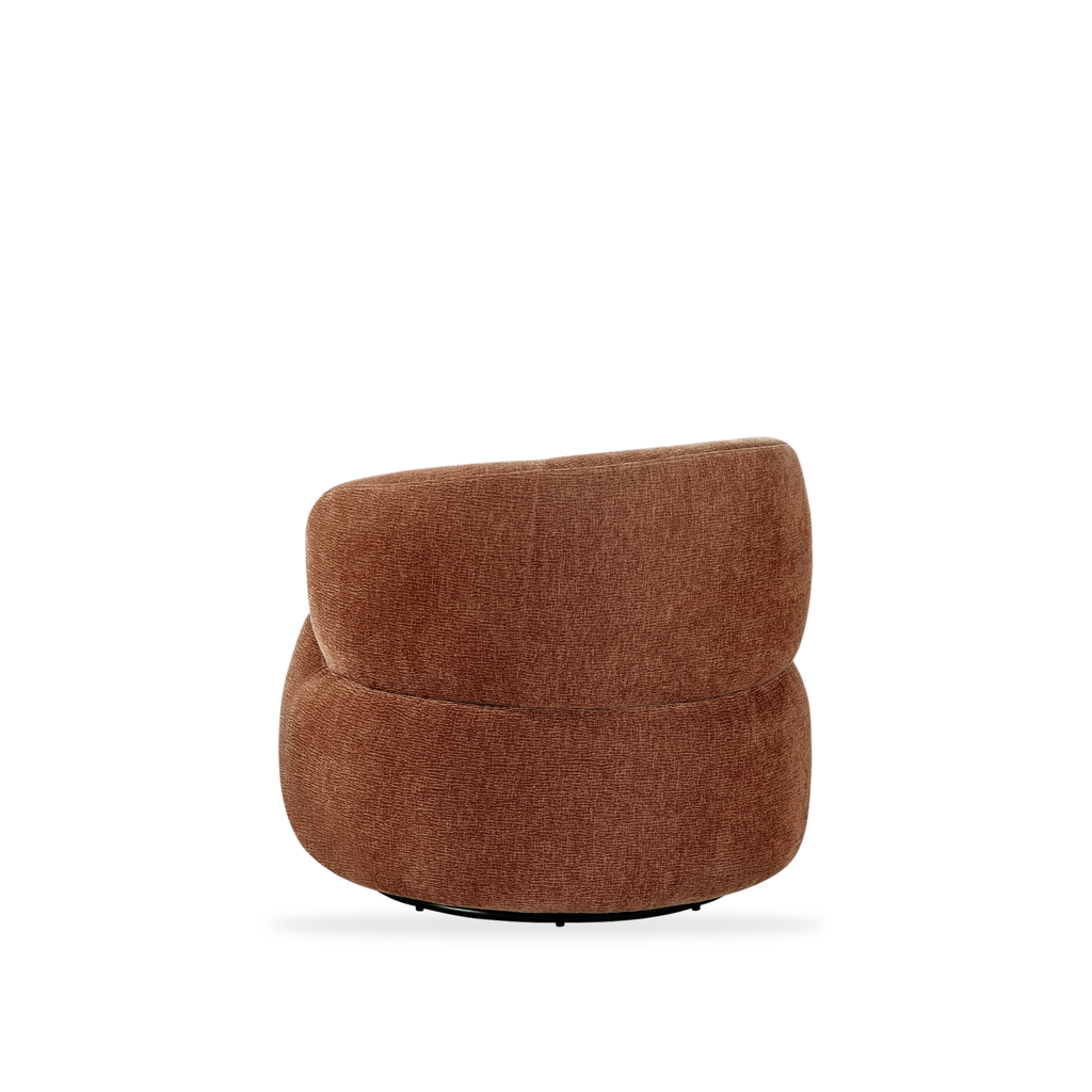 Ruvo rusty orange chenille swivel chair left rear view