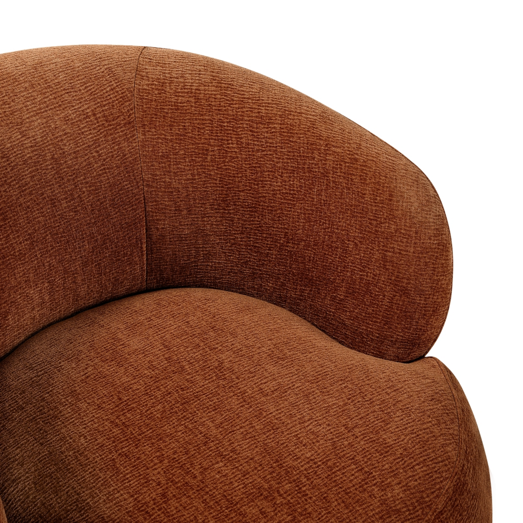 Ruvo rusty orange chenille swivel chair clean chenille upholstery detail