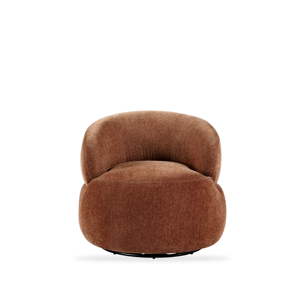 Ruvo rusty orange chenille swivel chair complete front view