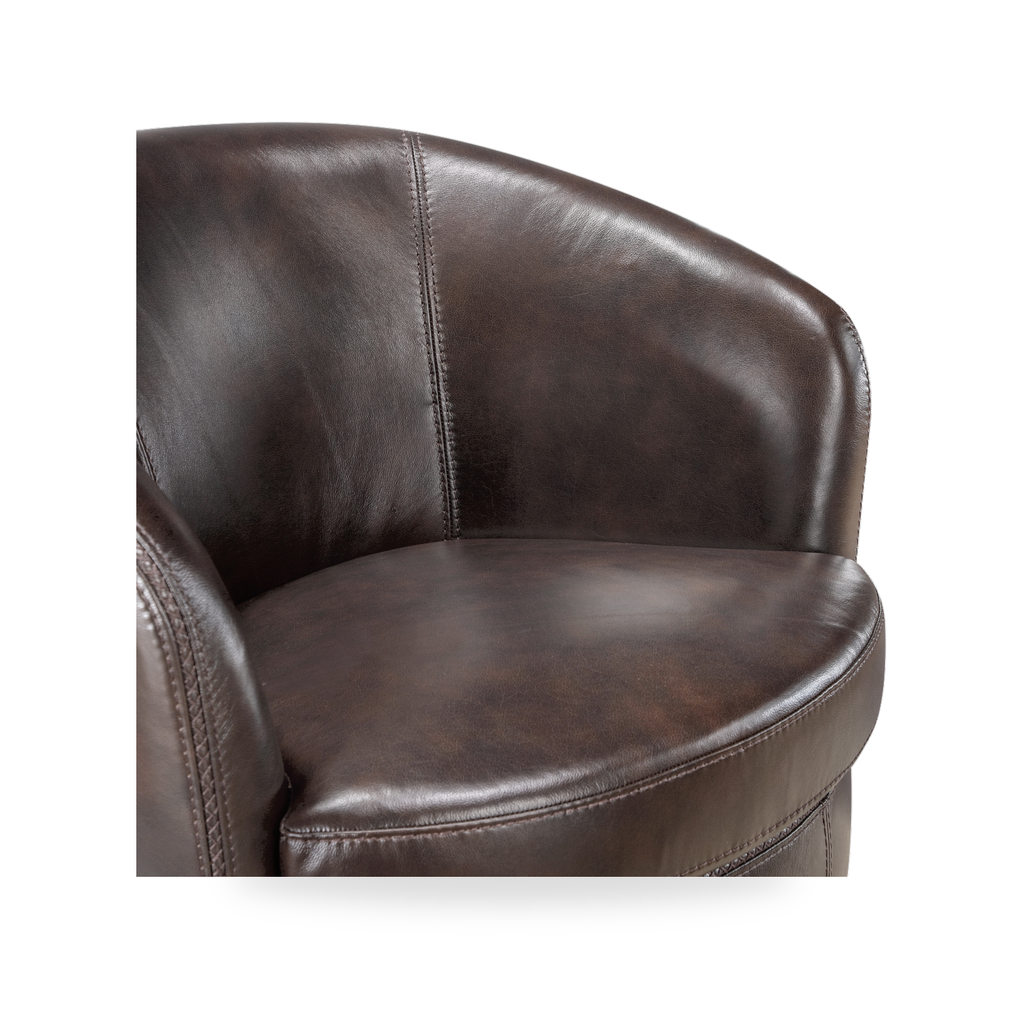 Tanner bronze top grain leather swivel chair upholstery detail