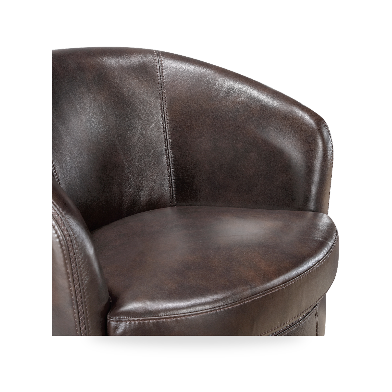 Tanner bronze top grain leather swivel chair upholstery detail