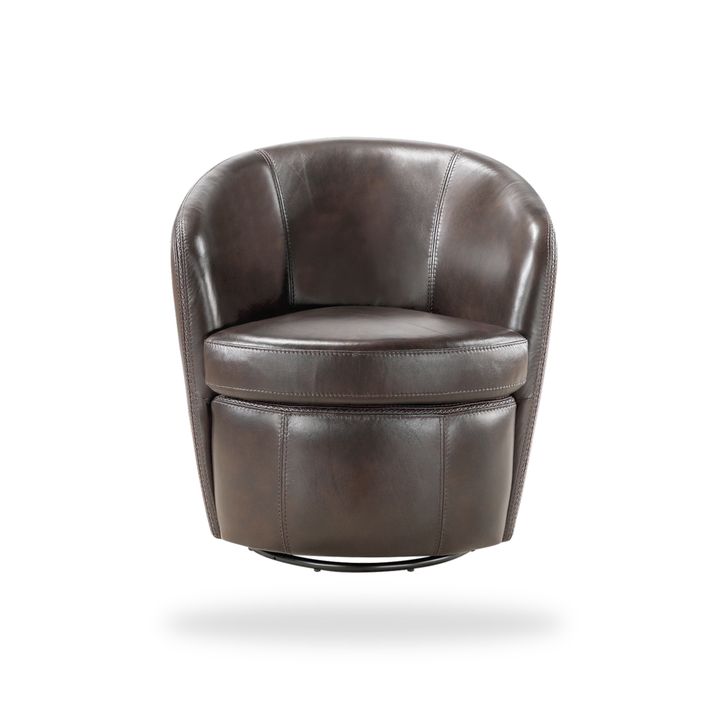 Tanner bronze top grain leather swivel chair complete front view