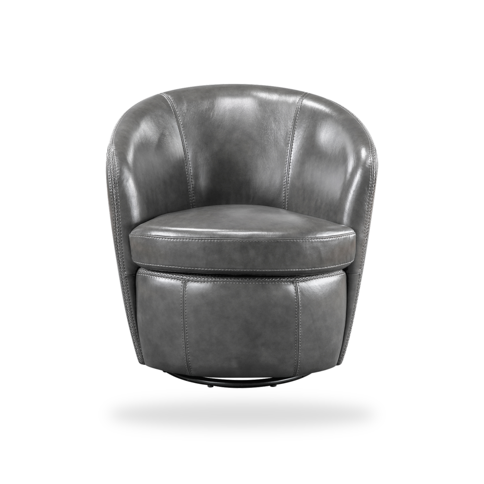 Tanner smoky gray top grain leather swivel chair complete front view