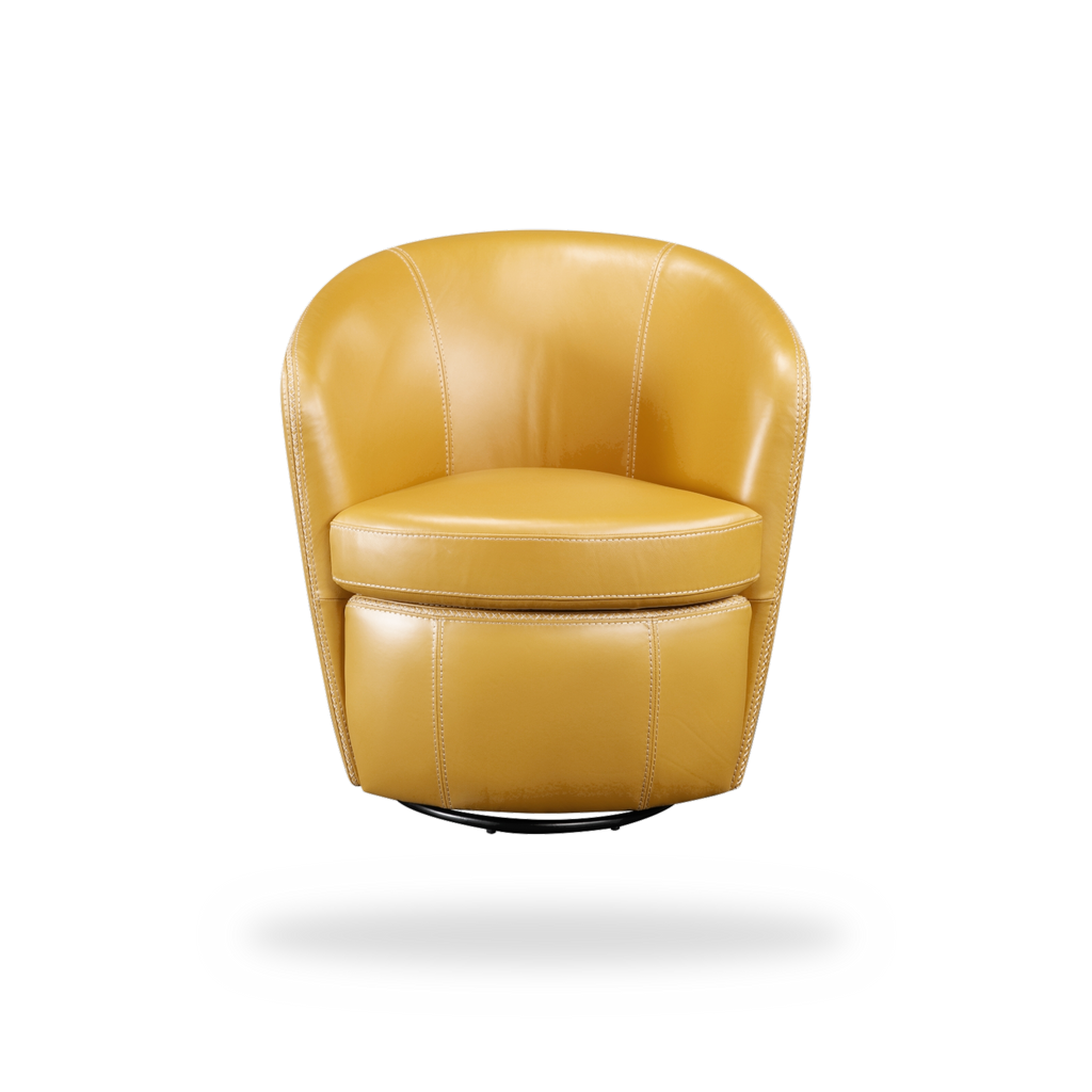 Tanner yellow top grain leather swivel chair complete front view