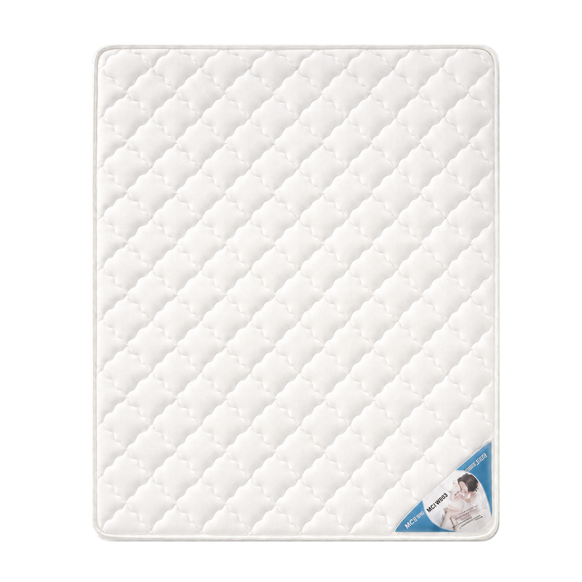 MCI W803 White Pillow Top Mattress overhead top view, original logo position